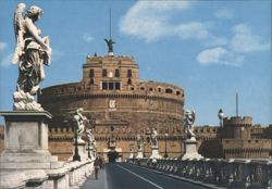 Ponte Sant'Angelo and Castel Sant'Angelo with Angel Statues Postcard