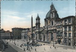 Piazza Navona with Fountain of Neptune & Sant'Agnese Church Postcard