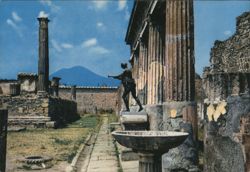 Pompeii: Temple of Apollo with Statue and Mount Vesuvius Postcard