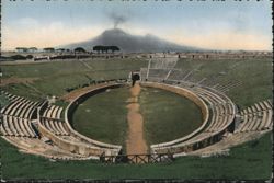 Pompeii Amphitheater with Mount Vesuvius Smoking Postcard