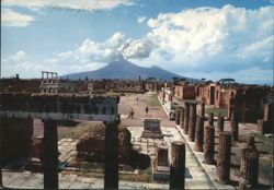 Pompeii Forum Ruins with Mount Vesuvius Eruption Postcard