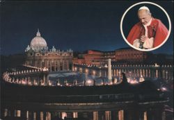 St. Peter's Square and Basilica at Night with Pope Paul VI Postcard