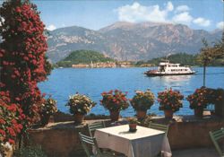Bellagio View of Lake Como with Mountains and Flowers Postcard