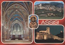 Assisi, Italy: Basilica Interior and Panoramic City Views Postcard