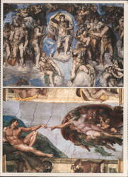 Michelangelo's Sistine Chapel Frescoes: Last Judgment & Creation of Adam Postcard