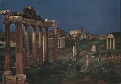 Roman Forum, Columns and Ruins at Dusk Postcard