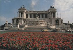 Altare della Patria with Red Flower Field Postcard