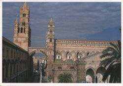 Palermo Cathedral with Archway and Palm Trees Postcard