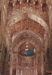 Monreale Cathedral Interior, Christ Pantocrator Mosaic Postcard