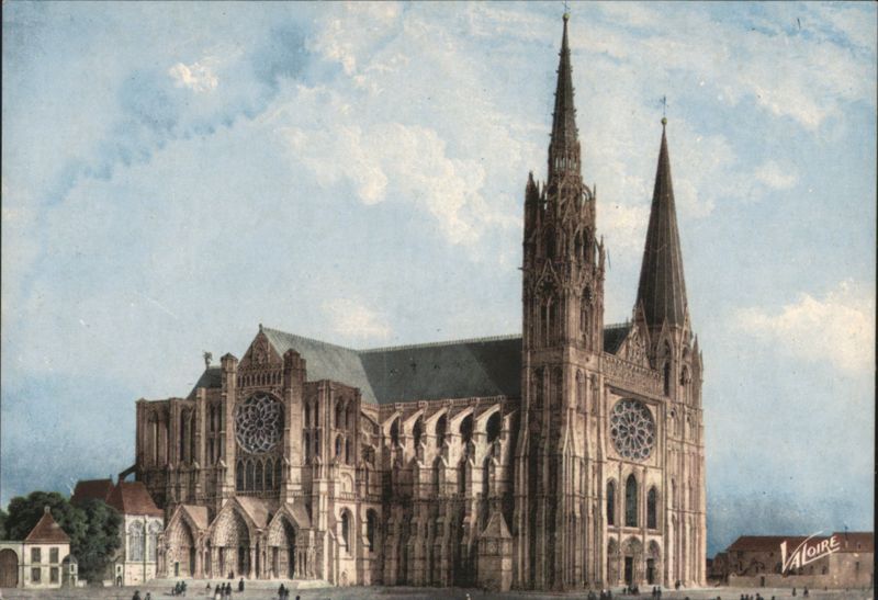 Chartres Cathedral with Gothic Spire and Old Bell Tower France