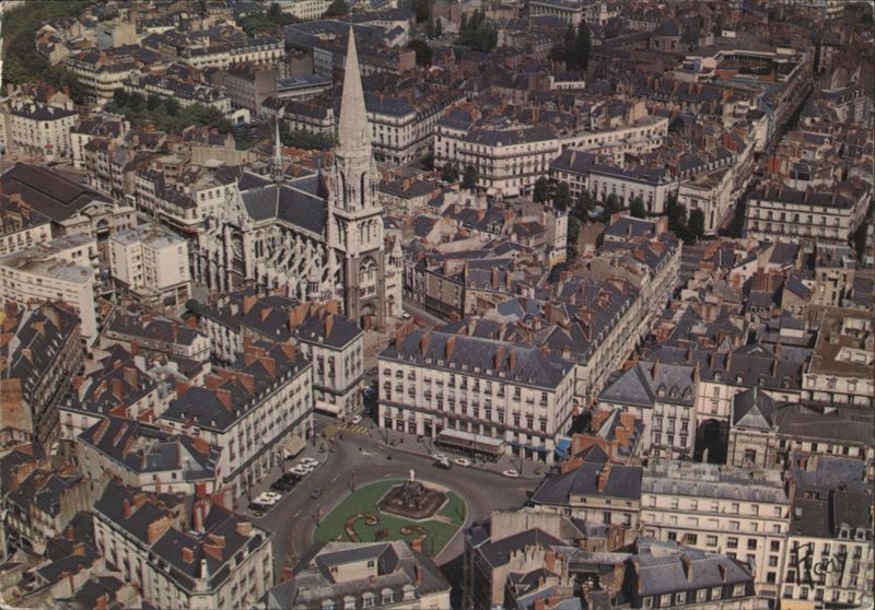 Nantes: Aerial View of City Center, Place Royale & St Nicolas France