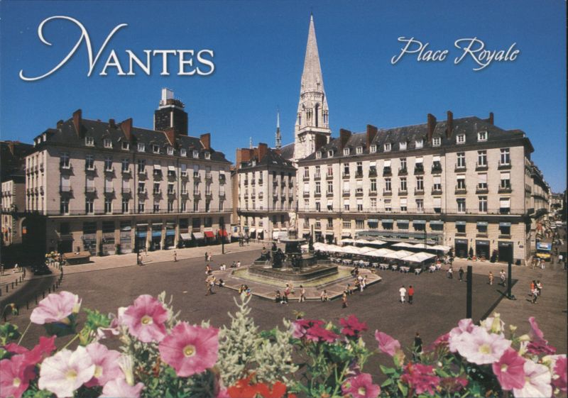 Place Royale, Saint-Nicolas Basilica Belfry, and Fountain Nantes France