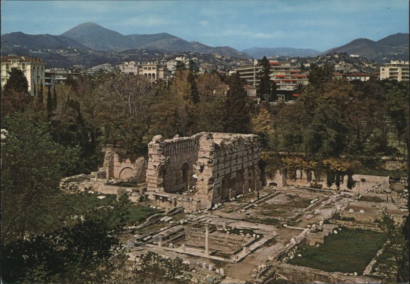 Roman Ruins at Nice-Cimiez with City in Background France