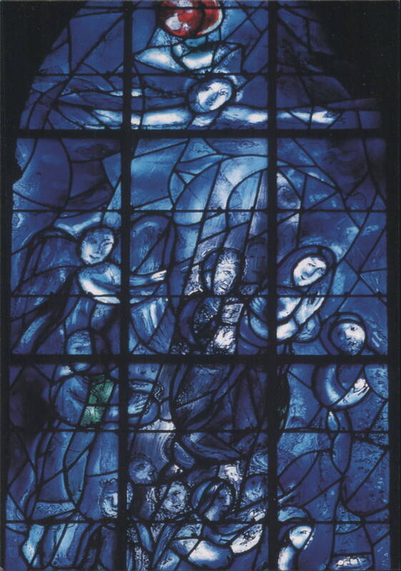 Chagall Stained Glass: People in Prayer, Reims Cathedral France