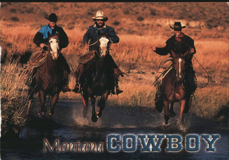 Montana Cowboys Riding Horses Through Water Mike Rogers