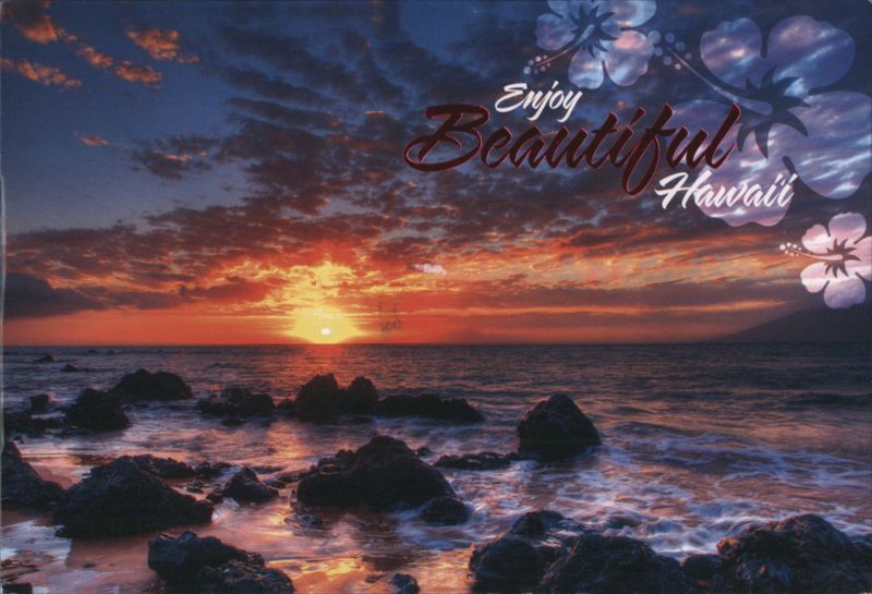 Hawai'i Sunset Over Ocean with Lava Rocks Waipahu Hawaii