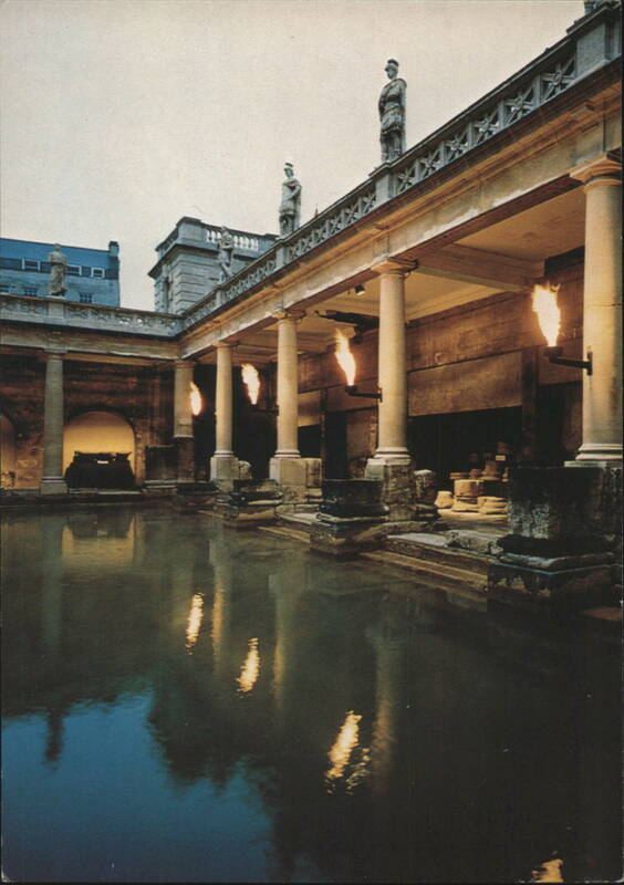 Great Roman Bath, Floodlit View with Torches England