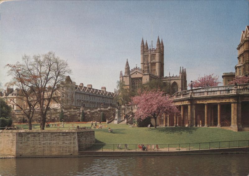Bath Abbey and Parade Gardens with Cherry Blossoms United Kingdom