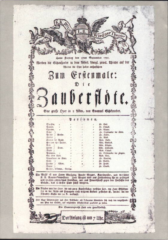 Original Playbill for Mozart's Die Zauberflöte, 1791 Vienna Austria