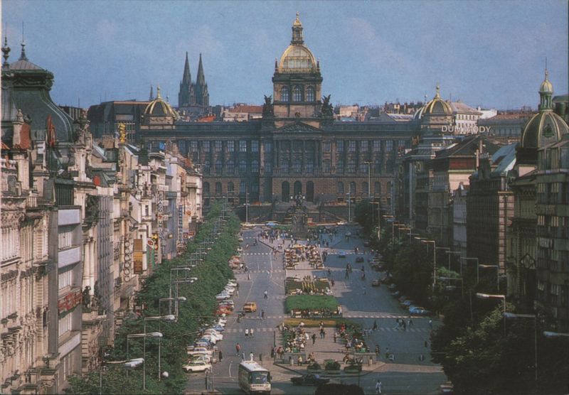 Wenceslas Square and National Museum, Prague Czechoslovakia