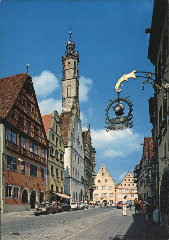 Herrngasse Street with Town Hall Tower, Rothenburg ob der Tauber Germany