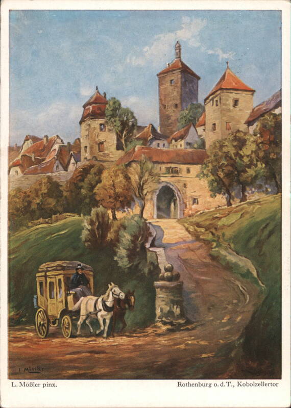 Rothenburg ob der Tauber, Kobolzeller Tor with Horse-drawn Carriage Germany
