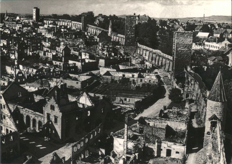 Rothenburg ob der Tauber, Eastern Part from Faulturm after 1945 Bombing Germany
