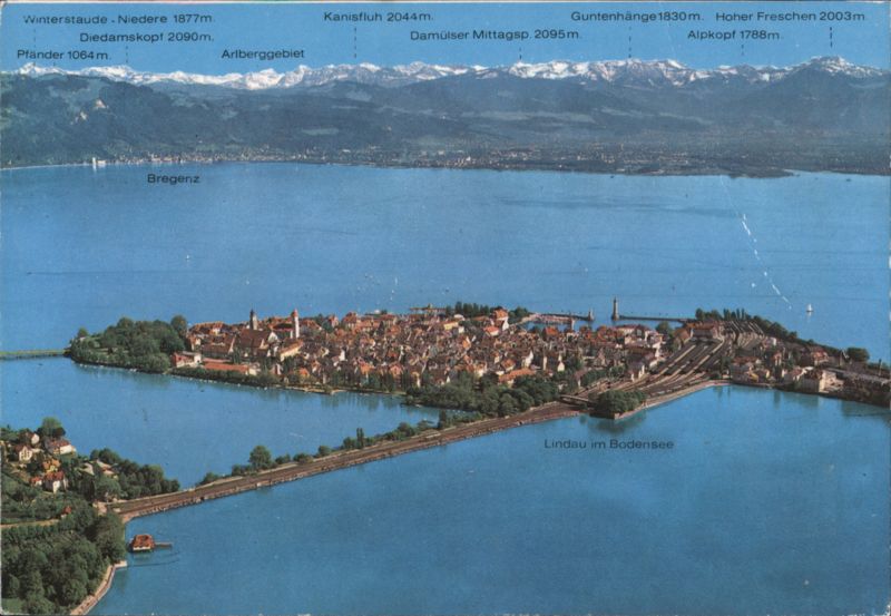 Lindau Island on Lake Constance with Eastern Alps View Germany