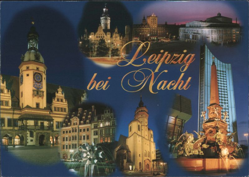 Leipzig bei Nacht - Illuminated City Landmarks Collage Germany