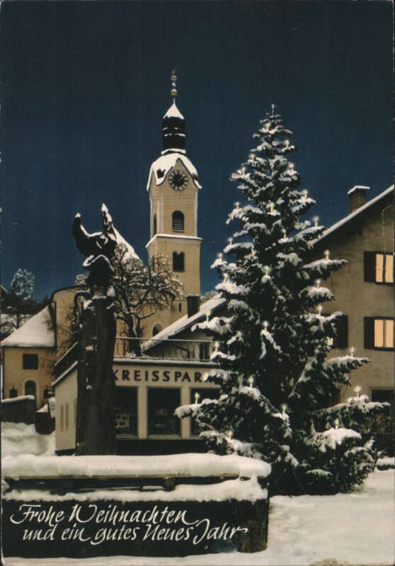 Snowy Christmas Scene with Church Tower, Bad Kohlgrub Germany