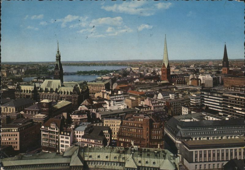 Panoramic View of Hamburg with Elbe River and St. Michaelis Germany