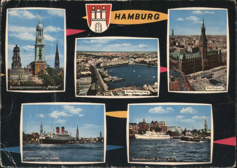 Multiple Views of Hamburg with Landmarks and Ships Germany