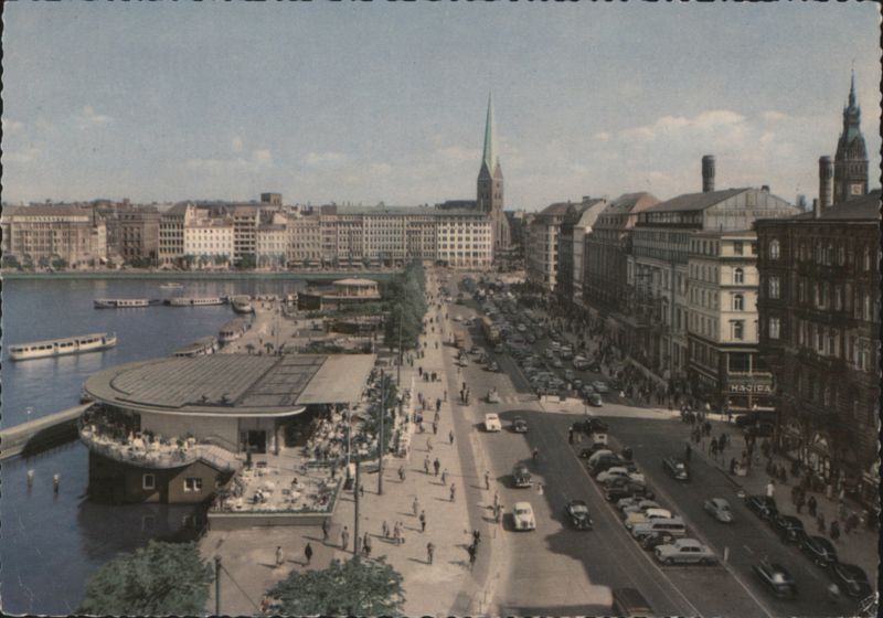 Hamburg's Jungfernstieg and Alsterpavillon on Binnenalster Germany
