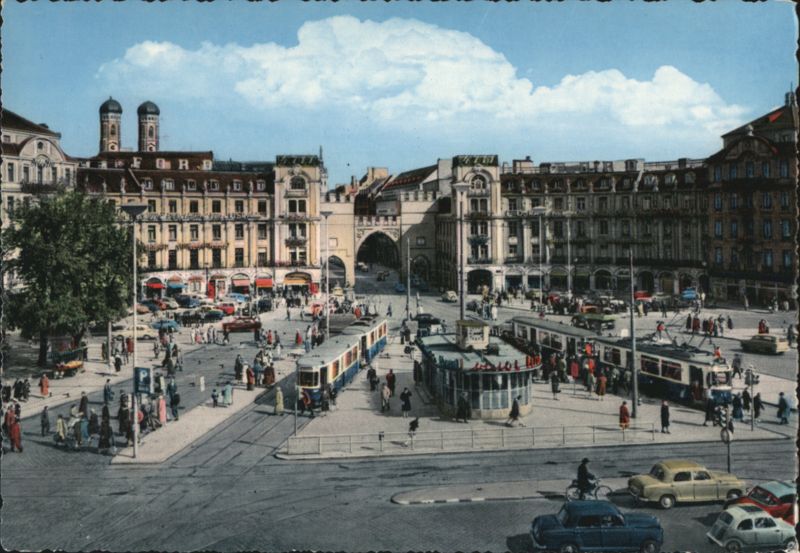 Karlsplatz Rondell with Trams and Traffic, Munich Germany