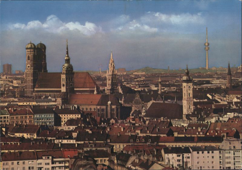 Munich Cityscape with Frauenkirche and Olympic Tower Germany