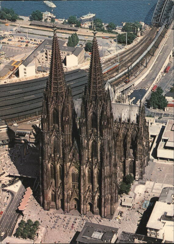Cologne Cathedral Aerial View, Rhine River Germany