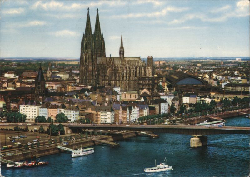 Cologne Cathedral and Deutz Bridge over Rhine River Germany