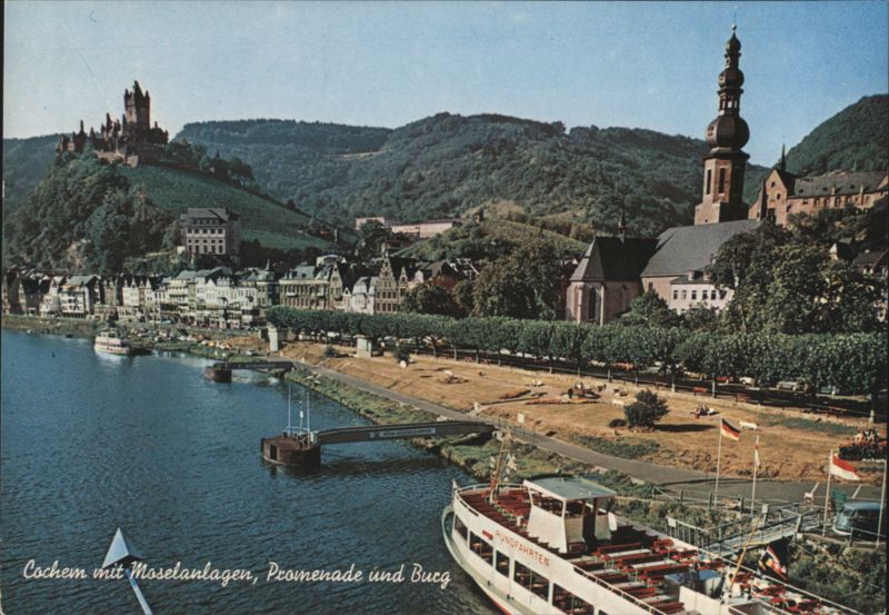 Cochem with Moselle River Embankments, Promenade, and Castle Germany