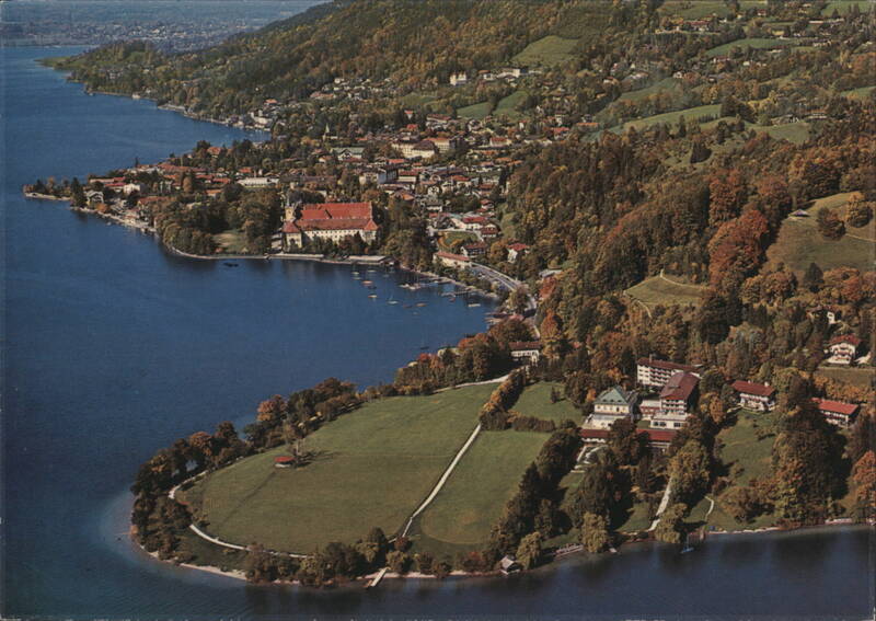 Aerial View of Tegernsee Town and Lake with Klinik Tegernsee Germany
