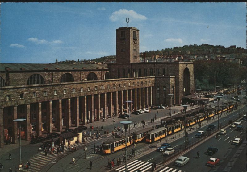 Stuttgart Main Station with Trams and Traffic Germany