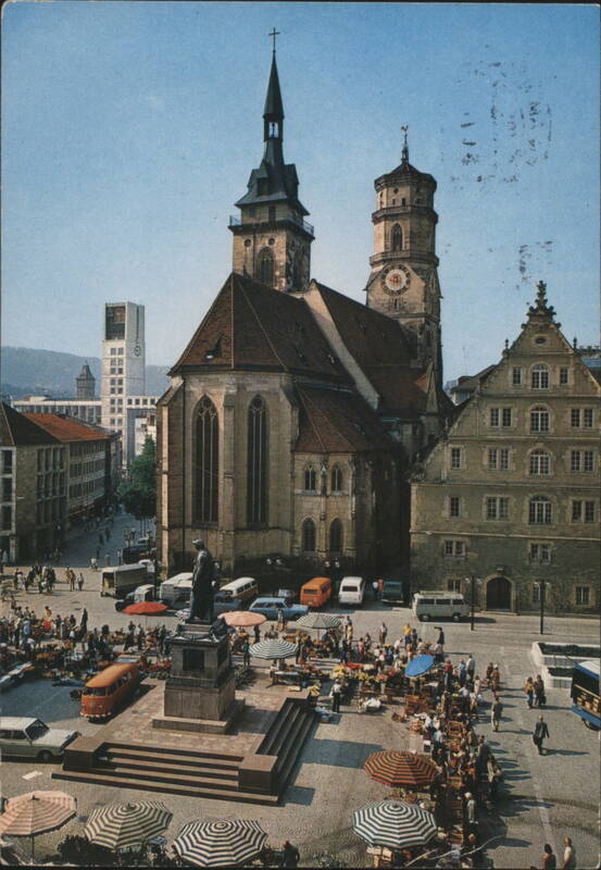 Stiftskirche and Schillerplatz Market, Stuttgart Germany
