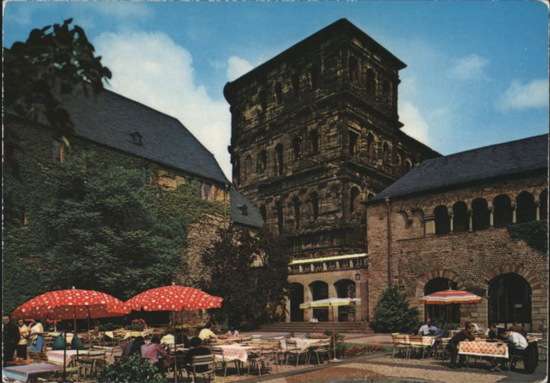 Porta Nigra and Simeonstift with Outdoor Cafe, Trier Germany