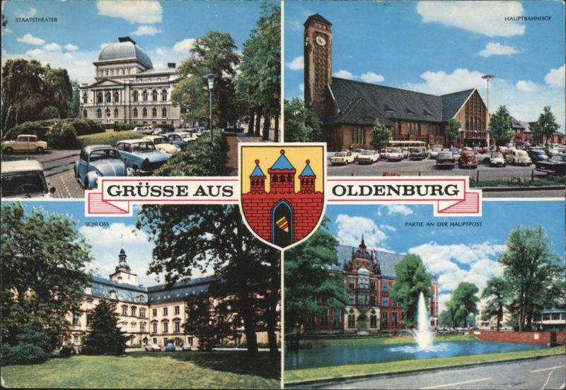 Views of Oldenburg: State Theater, Main Train Station, Castle, and Main Post Office Area Germany