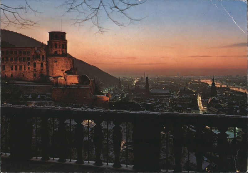 Heidelberg Castle and City at Winter Sunset Germany