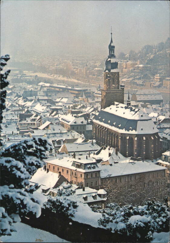 Heidelberg Covered in Snow with Holy Ghost Church Germany