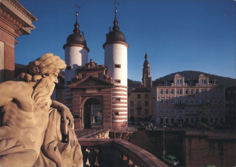 Heidelberg Old Bridge, Bridge Gate & River God Statue Germany