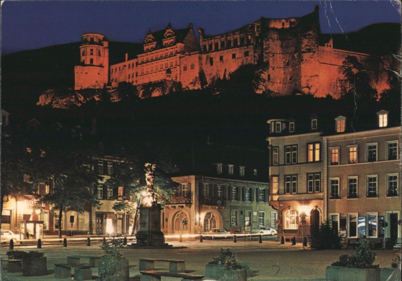 Heidelberg Castle and Kornmarkt at Night Germany