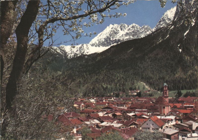 Mittenwald Town with Karwendel Mountains and Church Germany
