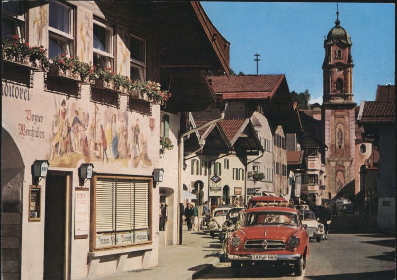 Mittenwald Obermarkt with Frescoed Buildings & Church Tower Germany