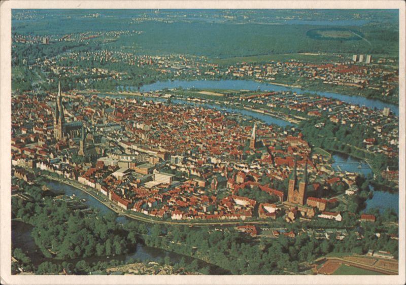 Lübeck, Germany - Aerial View of Cityscape and Rivers